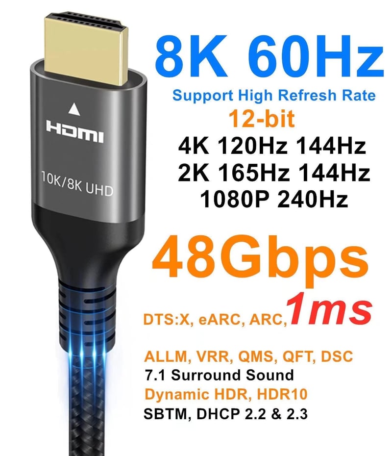 Ubluker 8K HDMI 2.1 kábel 0,5m - 144Hz, eARC, PS5/Xbox kompatibilis
