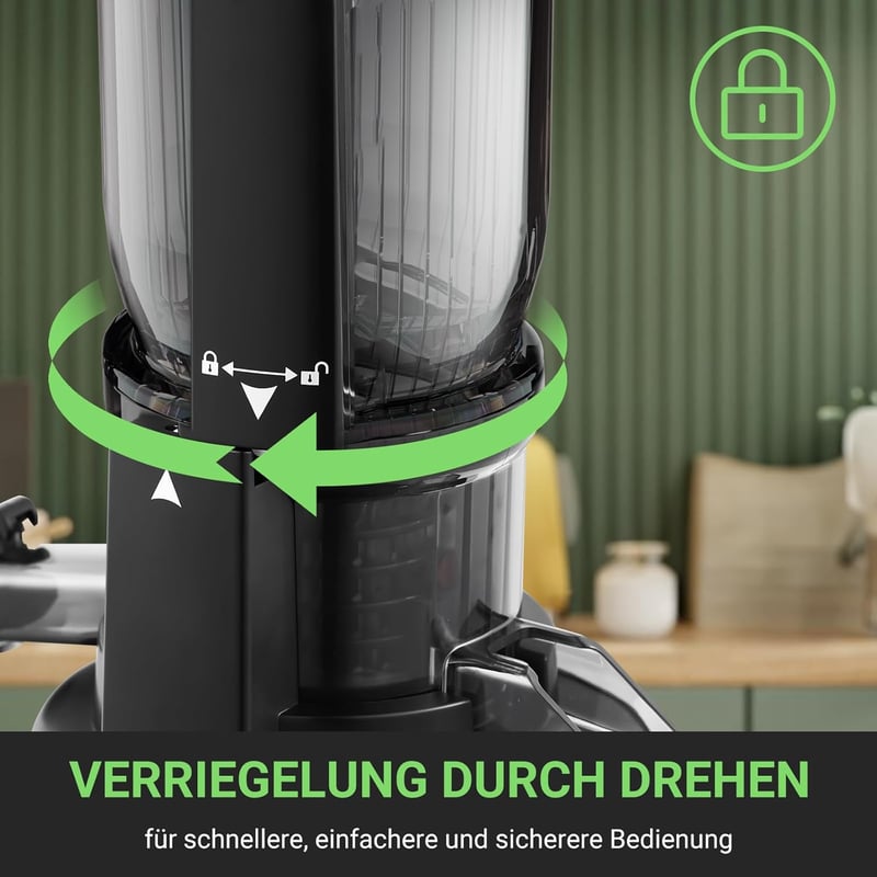 AMZCHEF Slow Juicer 103 mm Széles Adagolónyílással - 250W Hideg Préselésű Gyümölcs és Zöldség Facsaró 2 Szabadalmazott Szűrővel, Csendes Mot