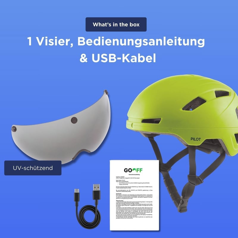 GOOFF Pilot XL méret S-Pedelec Bukósisak - NTA 8776 Tanúsított Védelem 45 km/h-ig - E-Bike Sisak Állítható Napellenzővel és LED Világítással 
