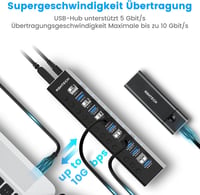 RSHTECH 13 portos USB 3.2 hub aktív tápegységgel, 10Gbps adatátvitel, alumínium 2