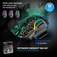 Defender Oneshot vezeték nélküli RGB gamer egér, 3200 DPI, 240 órás akkumulátor, fekete 3