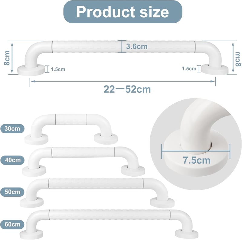 ANMAS POWER 40 cm-es csúszásmentes fehér fürdőszobai kapaszkodó időseknek - 40cm
