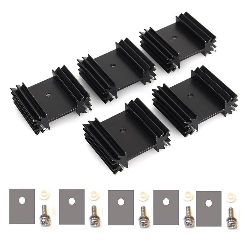 Easycargo fekete anodizált TO-220 alumínium hűtőborda MOSFET-hez, 5 db-os csomag