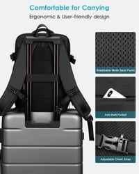 HOMIEE Kézipoggyász Hátizsák 15,6 Hüvelykes Laptophoz - Bővíthető, Lopásbiztos, Vízlepergető Utazó Táska, Repülőgépen Engedélyezett - Black 5