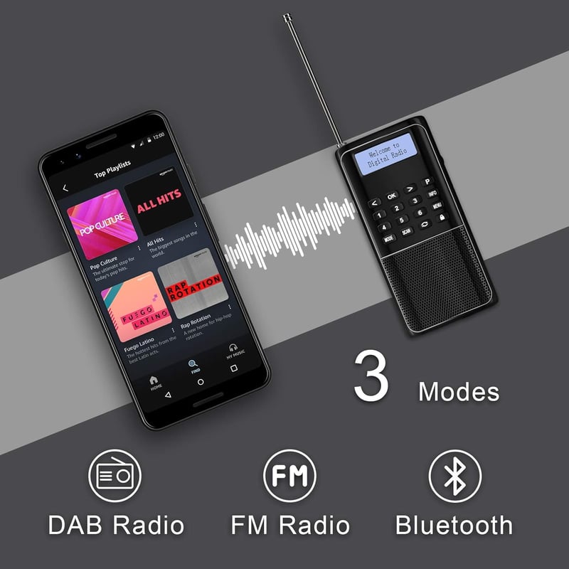Raddy RD23 Hordozható DAB+ Digitális Rádió Bluetooth-szal, Fekete
