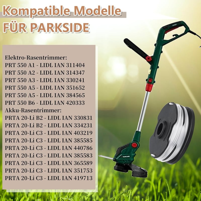 Yweller 6 db pótdob szett Parkside LIDL fűszegélynyíróhoz, PRT 550 A1-A5, B6 és PRTA 20-Li B2, C3 modellekhez, 1,6 mm-es damillal