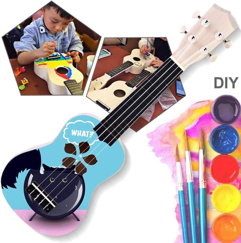 Gyerekeknek való 21 hüvelykes DIY ukulele készlet, 4 húros, természetes fából