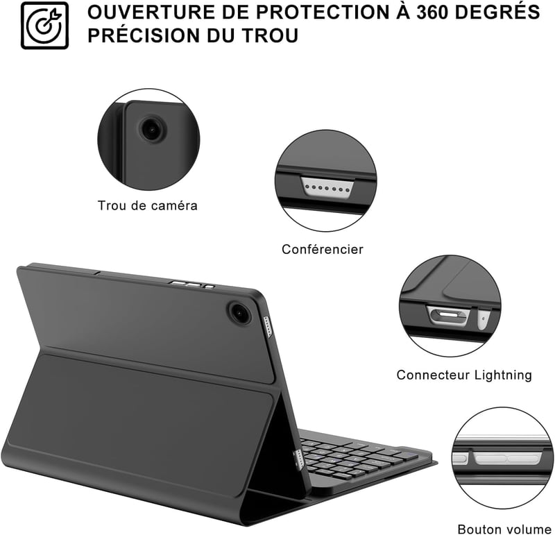 FARYODI Billentyűzetes Tok Samsung Galaxy Tab A9+ 11" 2023 Tablethez - Francia AZERTY Kiosztás, Stifttartóval, Fekete Védőtok (SM-X210/X216/