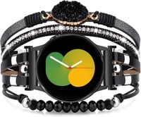 VISOOM Boho Bőr Karkötő Samsung Galaxy Watch 7/6/5/4 Órához - 20mm Gyöngyös Többrétegű Szíj 40-47mm Modellekhez, Fekete 1
