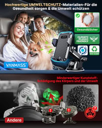 VANMASS Autós Telefontartó, Univerzális Szélvédőre és Szellőzőrácsra, Tapadókorongos, 360° Forgatható, Fekete 5