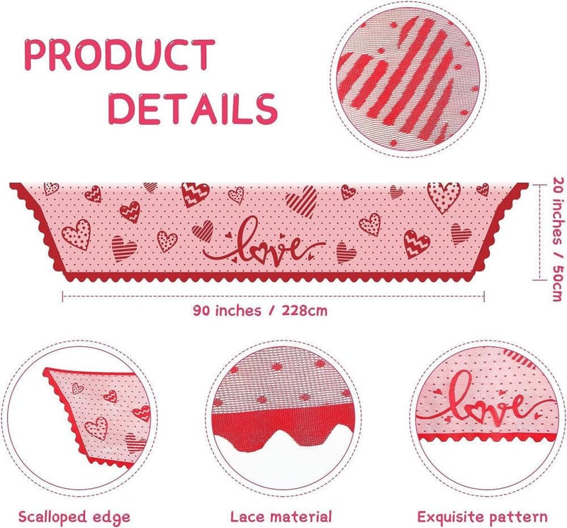 Piros csipkés kandallófutó Valentin-napra (50x230 cm) - Újracsomagolt