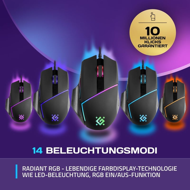 Defender Warframe GM-880L ergonomikus gamer egér, 12800 DPI, RGB, programozható gombok