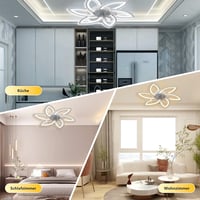 Revneey LED Mennyezeti Ventilátor Lámpával - 66W Szabályozható Fényerő, 3000-6000K, 6 Fejes Virág Dizájn, Csendes, Fehér, 78x15cm, Nappali é 7