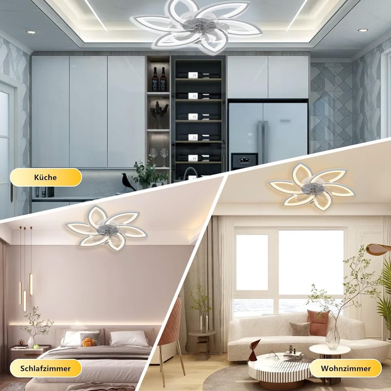 Revneey LED Mennyezeti Ventilátor Lámpával - 66W Szabályozható Fényerő, 3000-6000K, 6 Fejes Virág Dizájn, Csendes, Fehér, 78x15cm, Nappali é