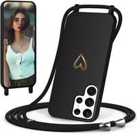 Samsung Galaxy S23 Ultra szíves mintás nyakba akasztható tok, levehető pánttal - CaseLover, fekete 1