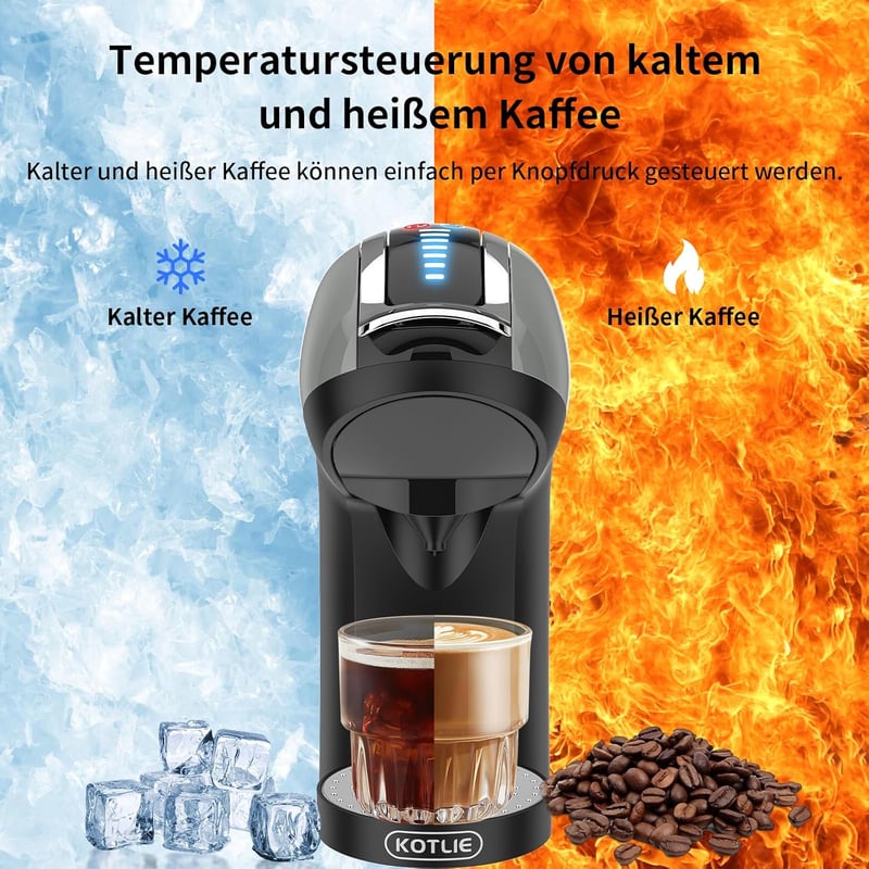 KOTLIE EM-308A Multifunkciós Kávéfőző - Kompatibilis Kapszulákkal/ESE Párnákkal/Őrölt Kávéval, Hideg Kávé Készítés, Automatikus Kikapcsolás,
