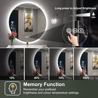 S'bagno 60 cm Kerek LED Fürdőszobai Tükör - Érintésérzékelős, Fényerőszabályozós, Színváltós Világítással és Bluetooth Hangszóróval 6