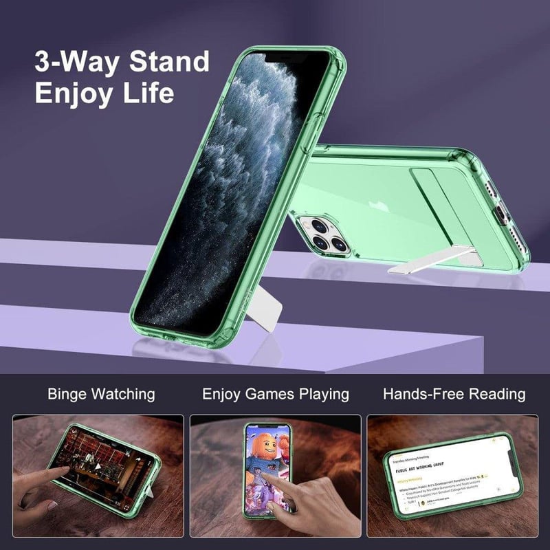 Apple iPhone 11 Pro Max Zöld Áttetsző Szilikon Tok Beépített Állvánnyal