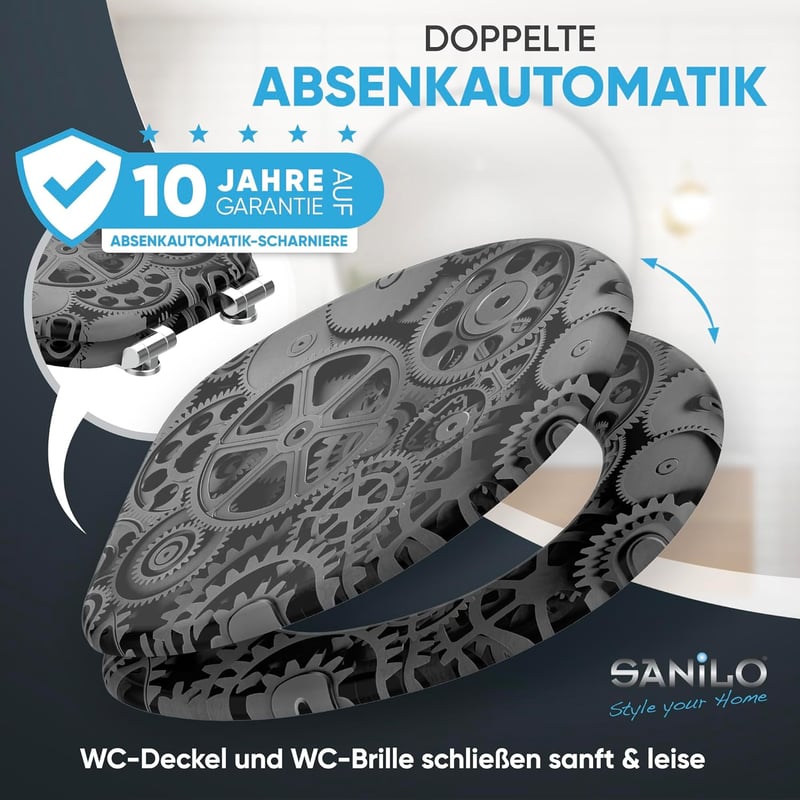 Sanilo Fogaskerék Mintás WC Ülőke Ovális Fából - Puha Záródású Mechanizmus, Könnyű Szerelés, Strapabíró Zsanérok, Modern Dizájn