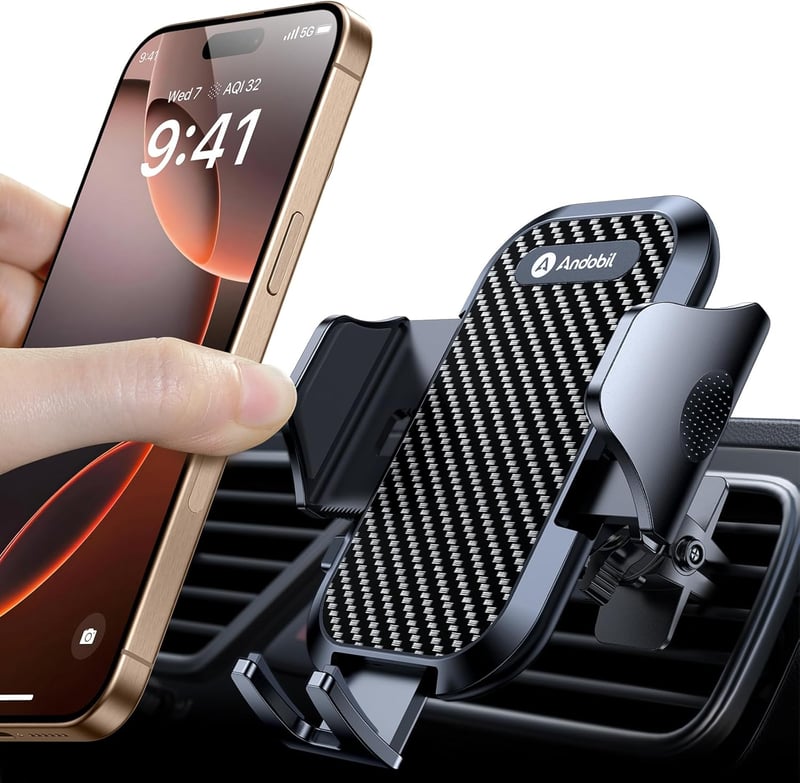 andobil Autós Telefontartó Szellőzőrácsra - 360° Forgatható Univerzális Mobiltartó, Dupla Rögzítővel, 4-7" Készülékekhez, iPhone Samsung Hua