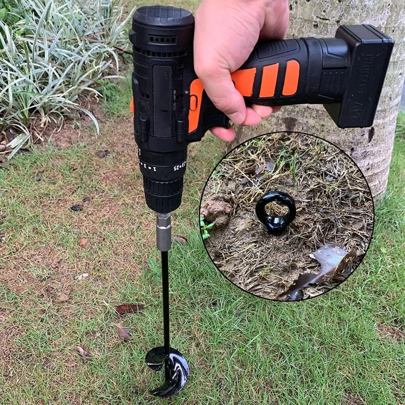 Jayzod Trambulin Rögzítő Készlet - 38 cm Spirál Talajhorgony Szett 4 db, Fúróval Telepíthető, Erős Szél Ellen, Fém Hintákhoz, Fekete