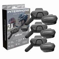 Interphone Aerial Dual Bluetooth biciklistički interkom set za 2 osobe, domet 300 m, stereo zvuk, vodootporan, za kacigu, telefon i reprodukcija glazbe — set od 6 komada 1