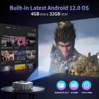 Sainellor 4K Android 12.0 Mini Projektor - 500ANSI, 1080P, WiFi 6, Bluetooth 5.0, 4GB RAM, 32GB ROM, Elektromos Fókusz, 4D Keystone 2