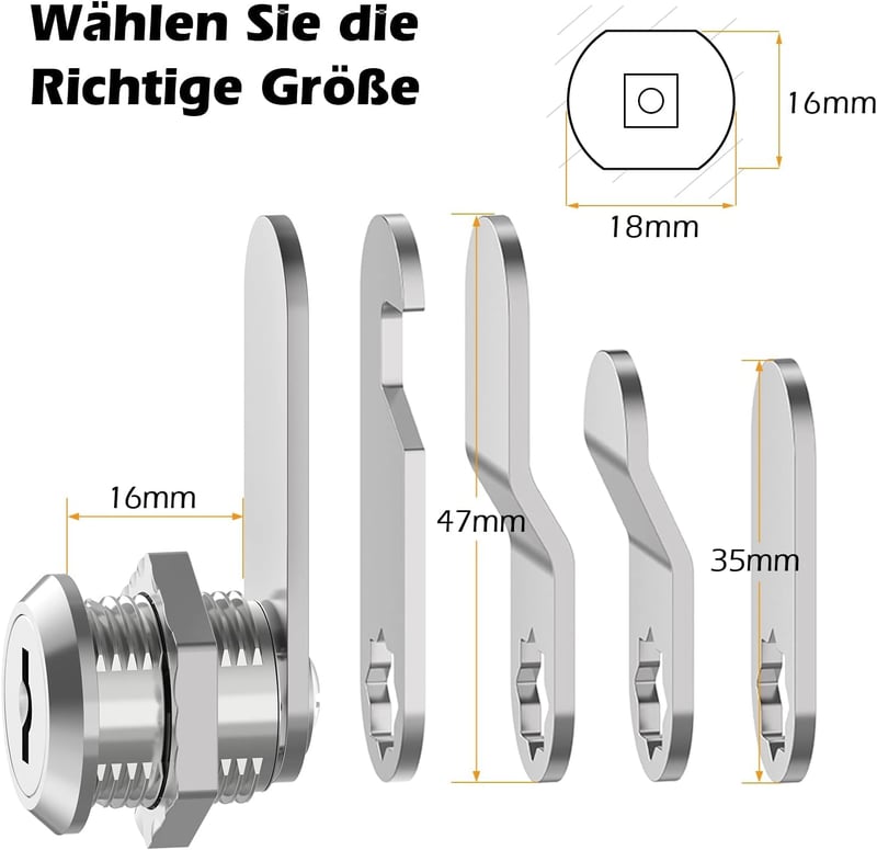 VOCIBO® 16mm-es Postaláda Zár 5 Cserélhető Zárlemezzel, Többcélú Bútorzár