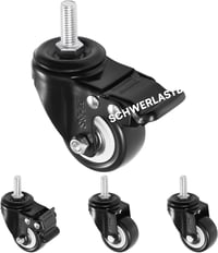 H&S Bútor Görgők M10 Menetes - 4 db Nehéz Teherbírású Forgó Kerék Fékkel - 50 mm PU Gumi Görgők Többféle Felületre 1