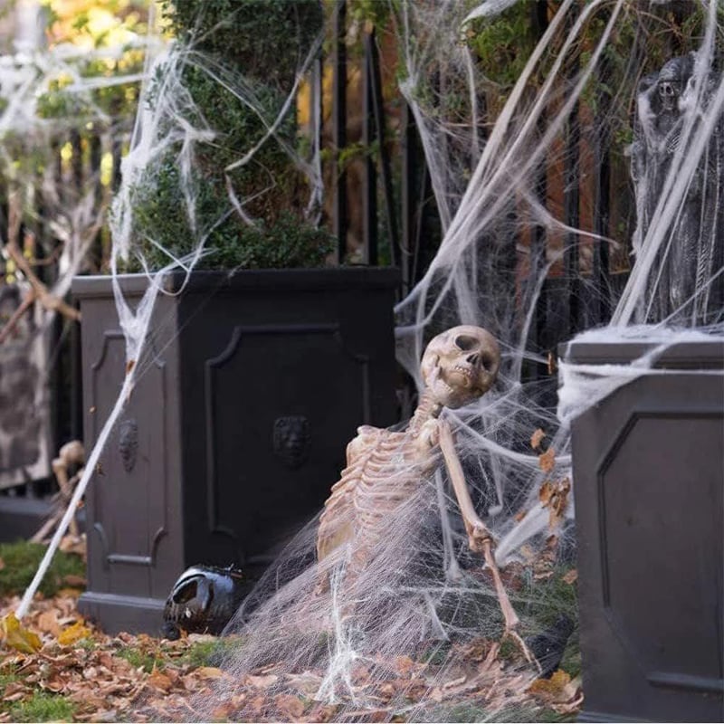 Halloween Pókháló Szett 120g Nyújtható Hálóval és 24 Műpókkal - Ijesztő Dekoráció