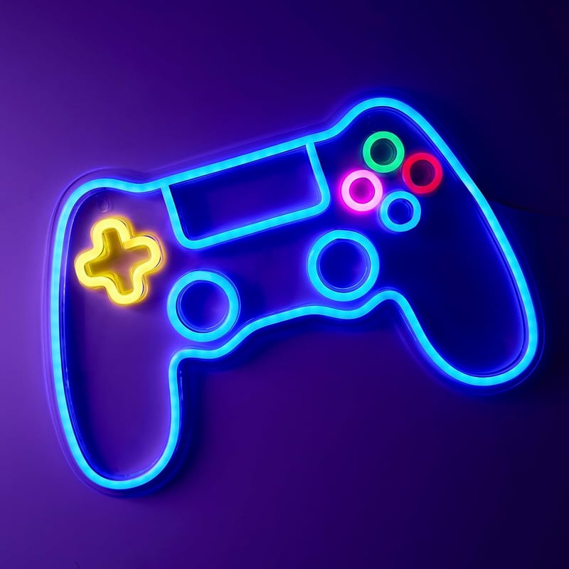 NELUX Gamer Kontroller Neon LED Világítás - Fali Dekoráció Játékszobába, USB Csatlakozás, Fényerőszabályzó, 41x26,5 cm