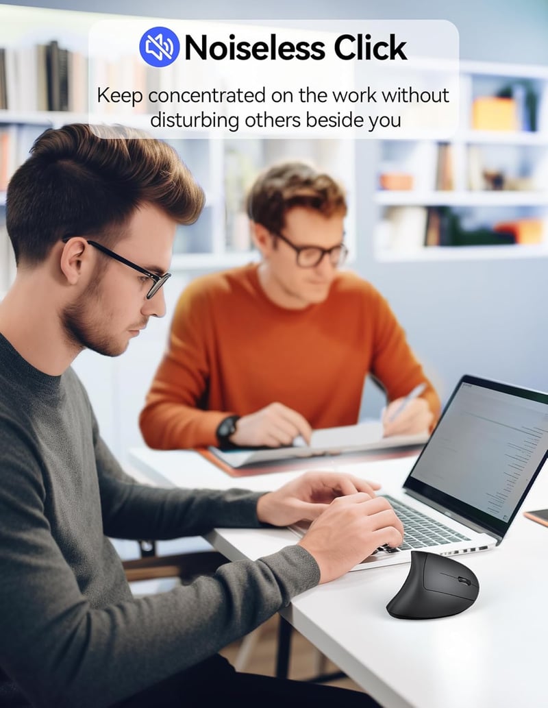 TECKNET TK-MS016 Ergonomikus Vezeték Nélküli Egér - Újratölthető, 5 DPI Szint (4800 DPI-ig), 6 Gombos Vertikális Egér Laptophoz, PC-hez