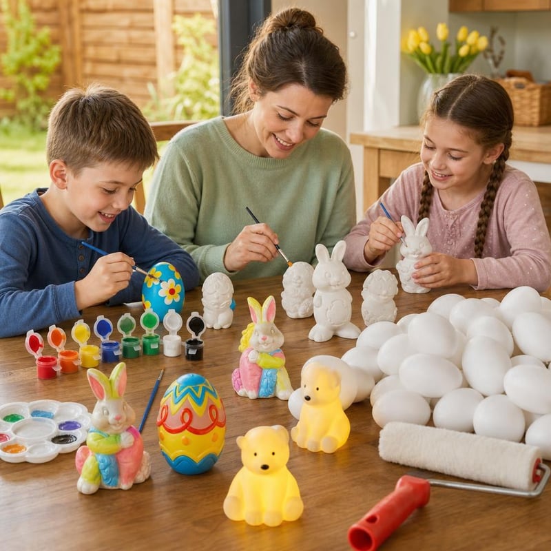 Uskrsni kreativni set: 6x gipsane figure + 50x jaja za bojanje + 2x noćna lampa + valjak za bojanje