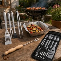 Parázsvarázs grillcsomag: 4 részes grillező szett + grillvilla + grillkosár + 33 részes főzőkészlet 1