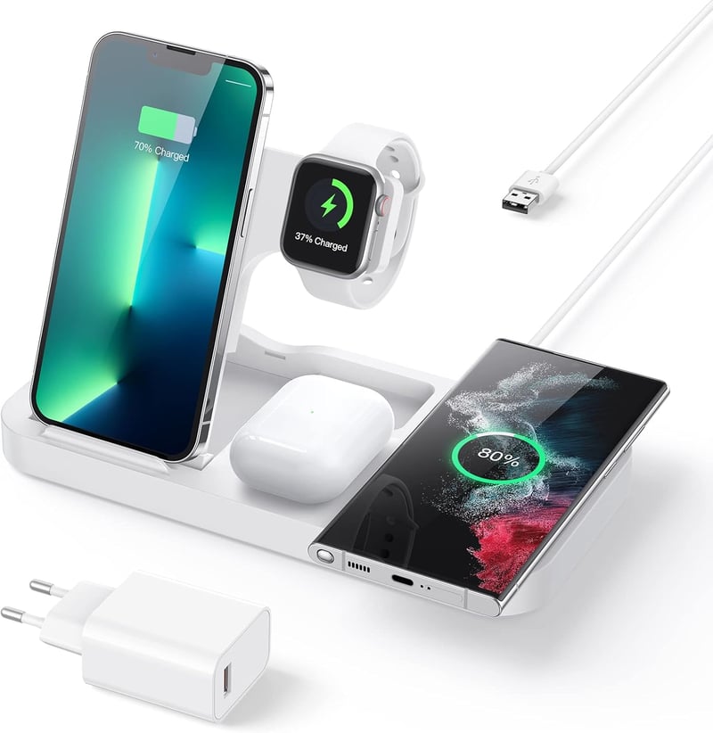 AGPTEK 4 az 1-ben Vezeték Nélküli Töltőállomás iPhone, Samsung és Huawei Készülékekhez