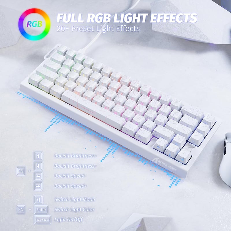 Tastatură mecanică de gaming rapidă ATTACK SHARK X68 HE 8000Hz, precizie 0.01mm, iluminare de fundal RGB, switch-uri magnetice, 60% compactă, PC/M