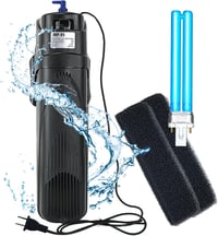 BootyBay JUP-01 UV Akvárium Szűrő 150-300 Literes Medencékhez, 800L/h Belső Vízszűrő Pumpa Zöld Alga Eltávolítóval, 9W UV Lámpával és 2 Póts 1