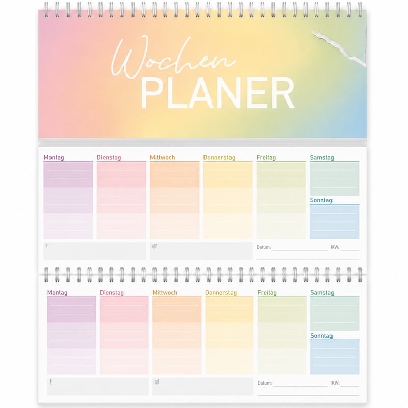 Calendar de birou săptămânal Häfft Trendstuff Rainbow, nedatat, orizontal — defect, funcționează parțial: ruptură pe partea din spate (stare: vezi imaginea 2)