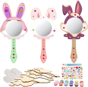 Matogle Uskrsni set drvenih ogledala Zeko: 8x set od 9 komada + DIY kreativni set za bojanje