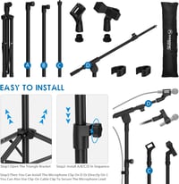 K KASONIC Állványzható Mikrofon Állvány Tripod Boom Összecsukható Két Klippel 4