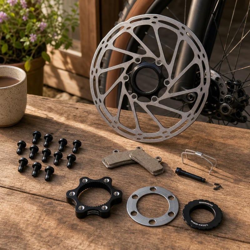 Sada na brzdy: 180mm Center Lock kotúč + 12x skrutky + brzdové platničky + adaptér