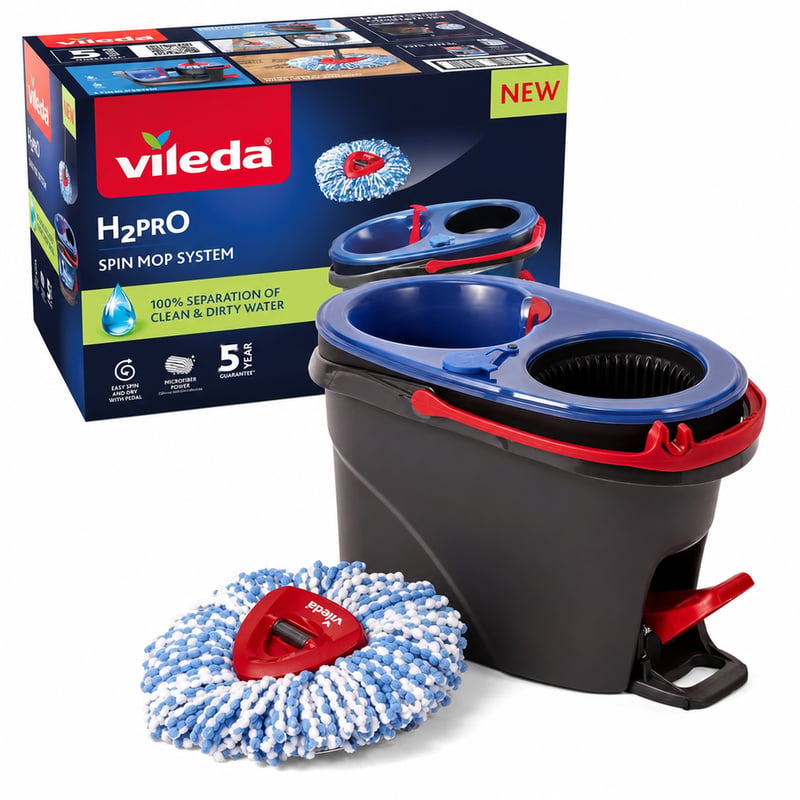 Súprava na vytieranie Vileda H2O Spin s vedrom, dvojkomorový systém, hlavica z mikrovlákna, pedálový mechanizmus — Chýba násada (stav: pozri 2. obrázok)
