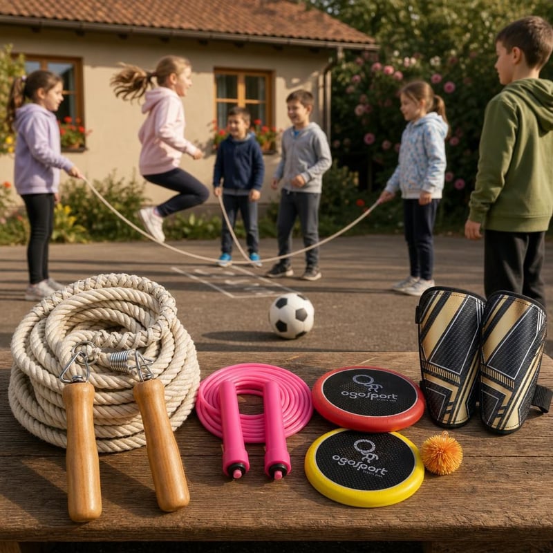 Pachet sport pentru școală: coardă 7m + coardă reglabilă + set Ogo Sport + apărători fotbal
