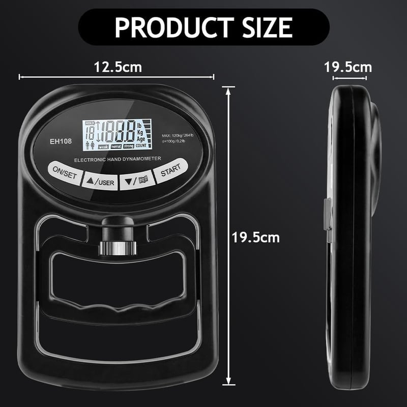 OSDUE Digitális Kézerőmérő, Fekete, 120kg-os, USB-töltős