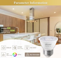 DiCUNO E27 LED Izzó 6W, Meleg Fehér 2700K, 500lm, 60° Szögű MR16 Spotlámpa, 50W Halogén Helyettesítő, PAR16 Rövid Spot, CRI90, Villódzásment 2
