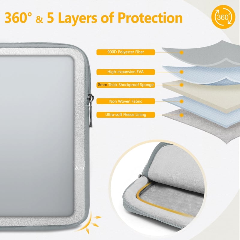 HYZUO 13 Hüvelykes Laptop Táska Szett MacBook Air/Pro, iPad Pro/Air, XPS 13, Surface Pro és 12-13" Tabletek Számára - Világosszürke