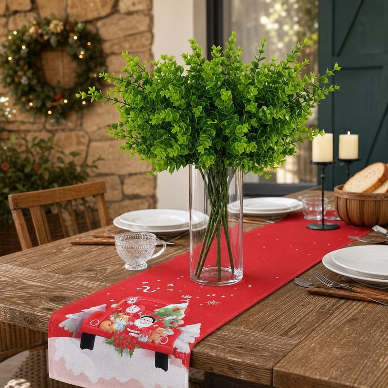 Sviatočná zelená dekorácia: 1x 30cm váza + 1x 34cm eukalyptus + 1x vianočný behúň