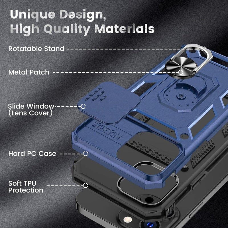 Apple iPhone 13 Pro Max Mágneses Gyűrűs Tok Kameravédővel - Sötétkék