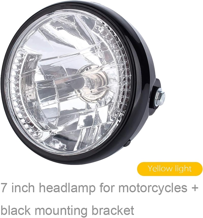 Univerzális 7" sárga LED motorkerékpár fényszóró fekete tartóval, 12V