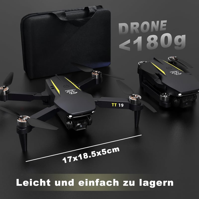 TTROARDS TT19 Drón Kamerával - Kefenélküli Motor, 180° Akadályérzékelés, Állítható Lencse, Szélvédelem, 1080p Felvétel, Összecsukható Mini D